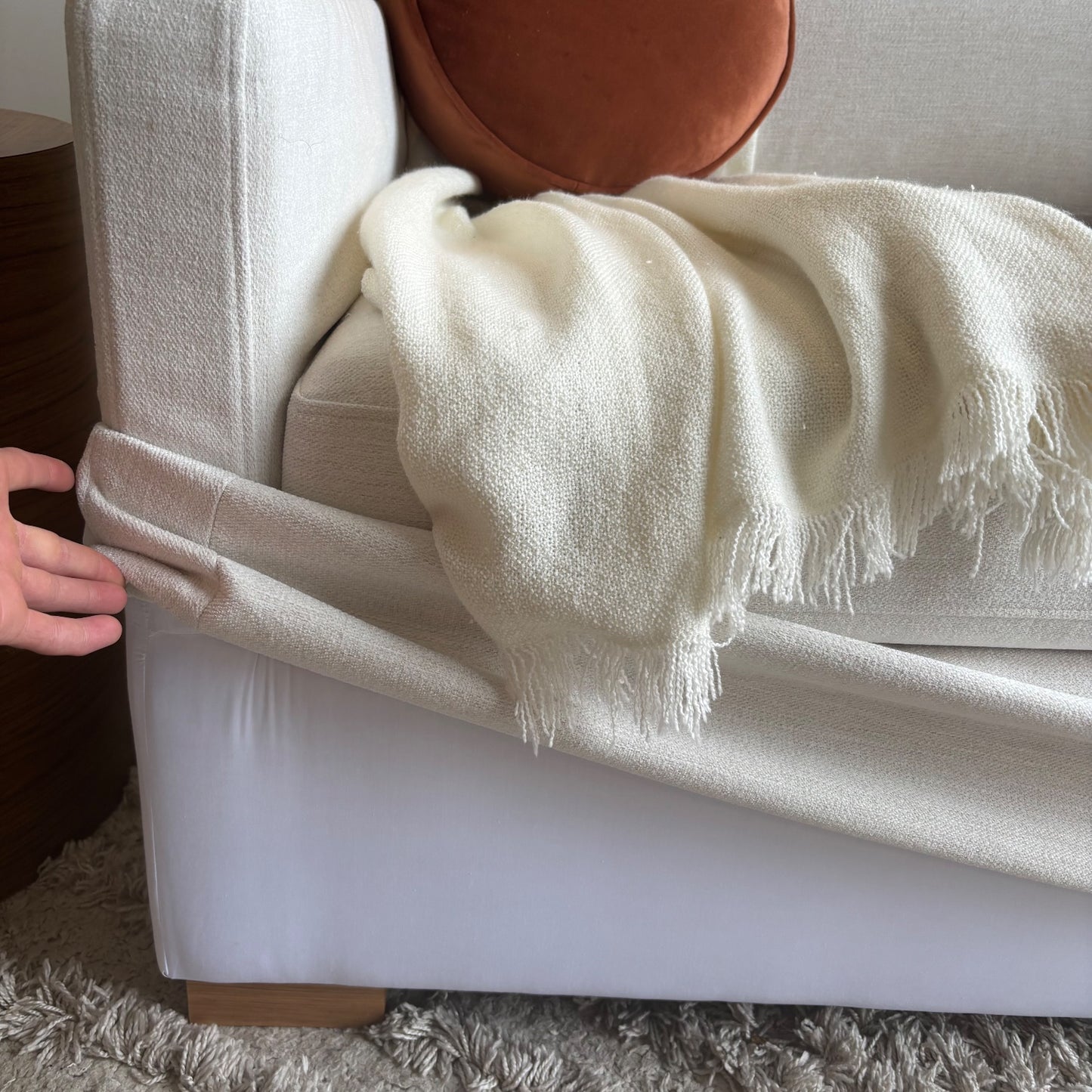 Interior Define Ella Slipcover Loveseat in Limestone Performance Anti-Microbial Chenille