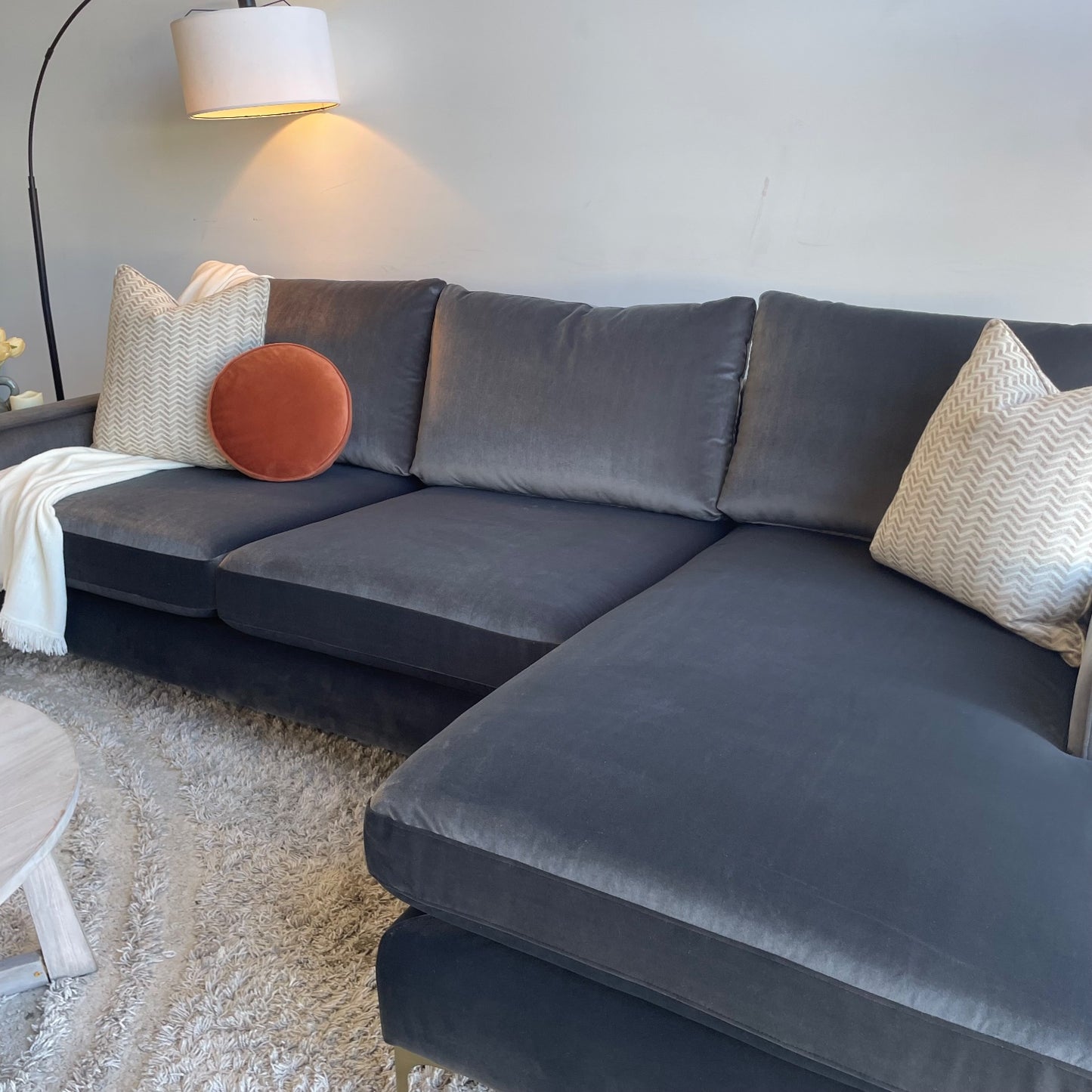 Interior Define Sloan sectional 2 pc couch in Gray velvet
