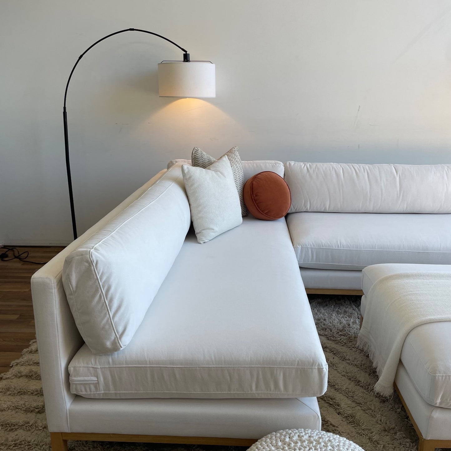 Interior Define Jasper 2-piece Sectional in White w/ Ottoman