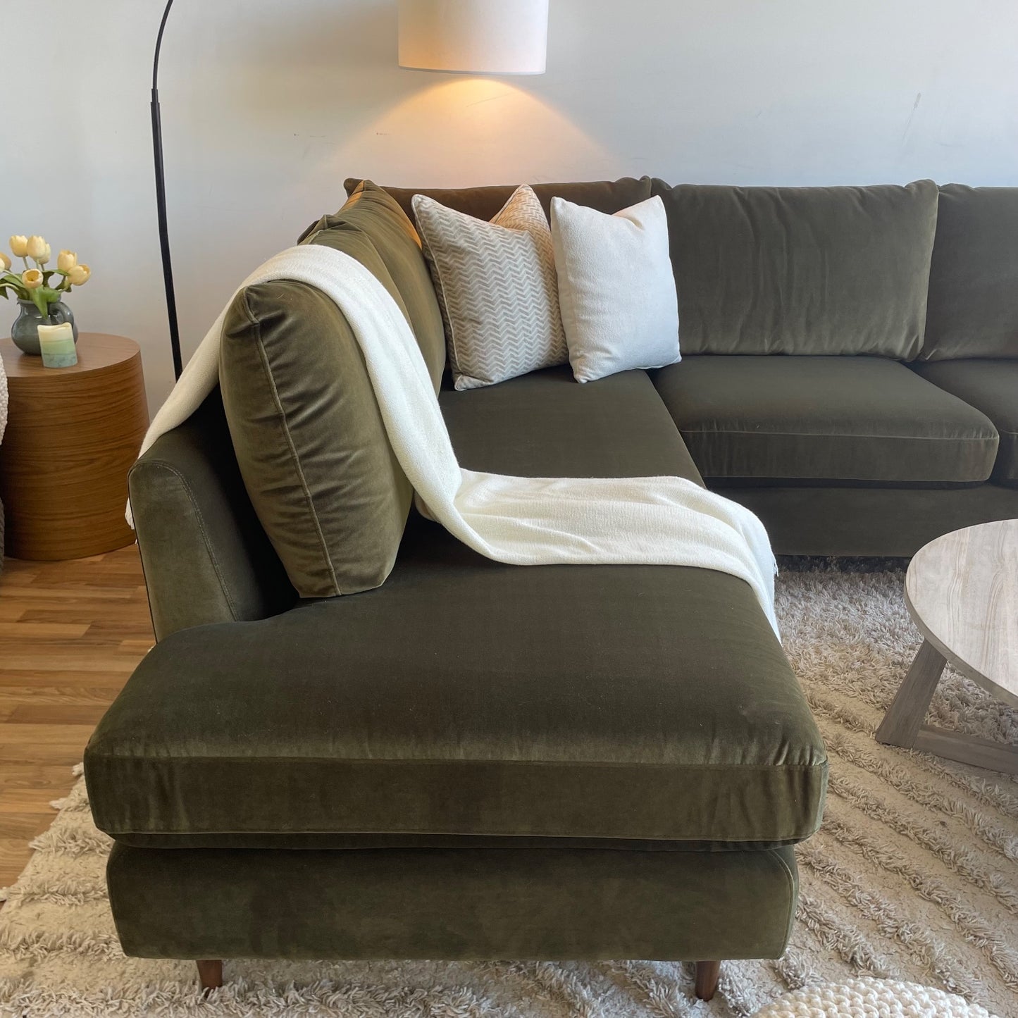Interior Define Sloan 3-piece U-Sectional in Green Performance Velvet