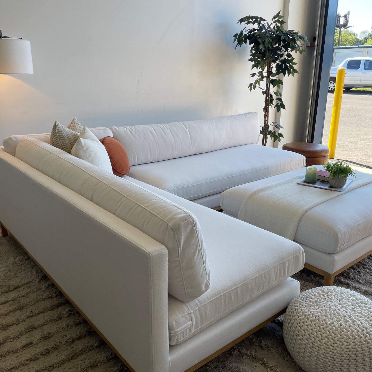 Interior Define Jasper 2-piece Sectional in White w/ Ottoman