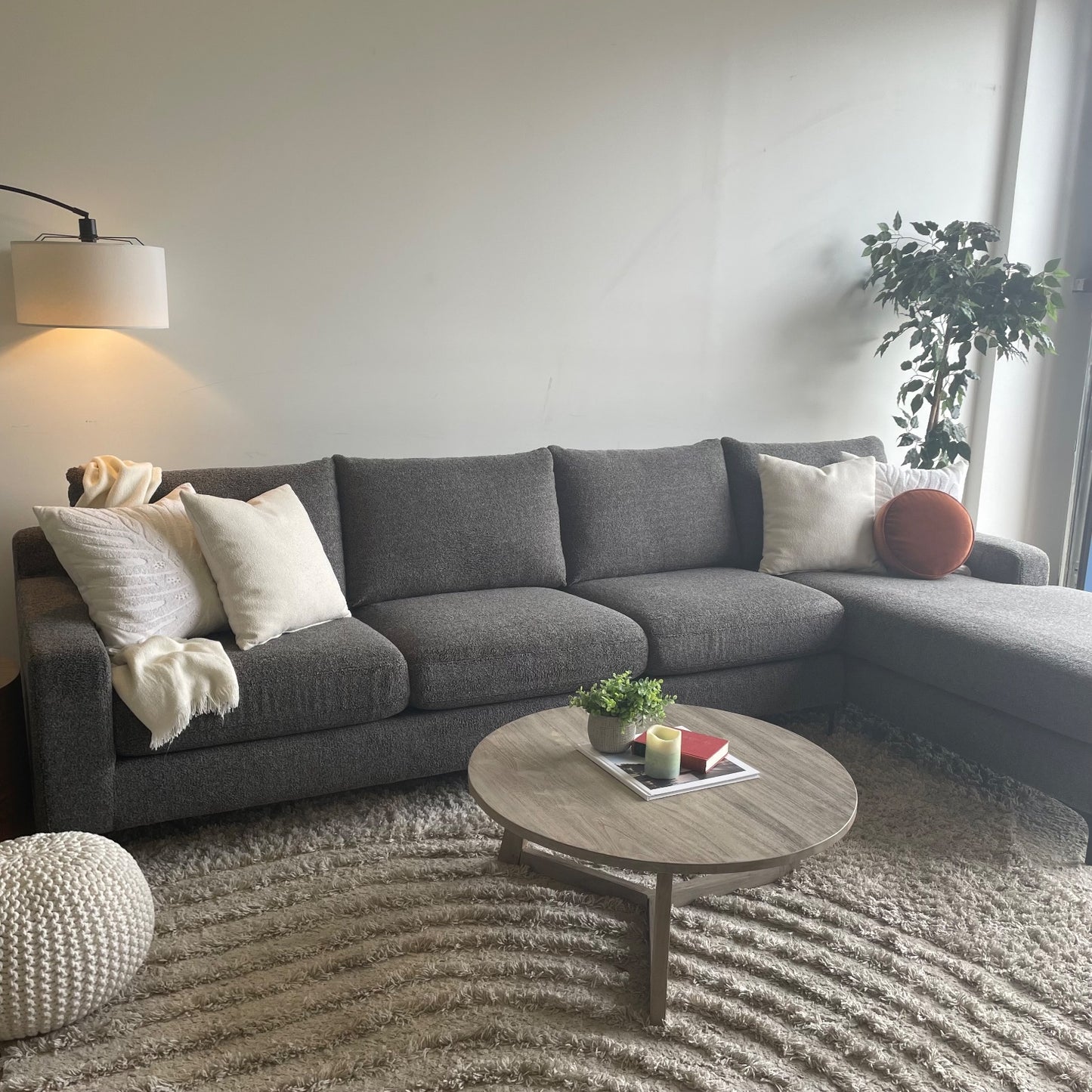 Interior Define Sloan Sectional in Dark Gray Teddy Fabric