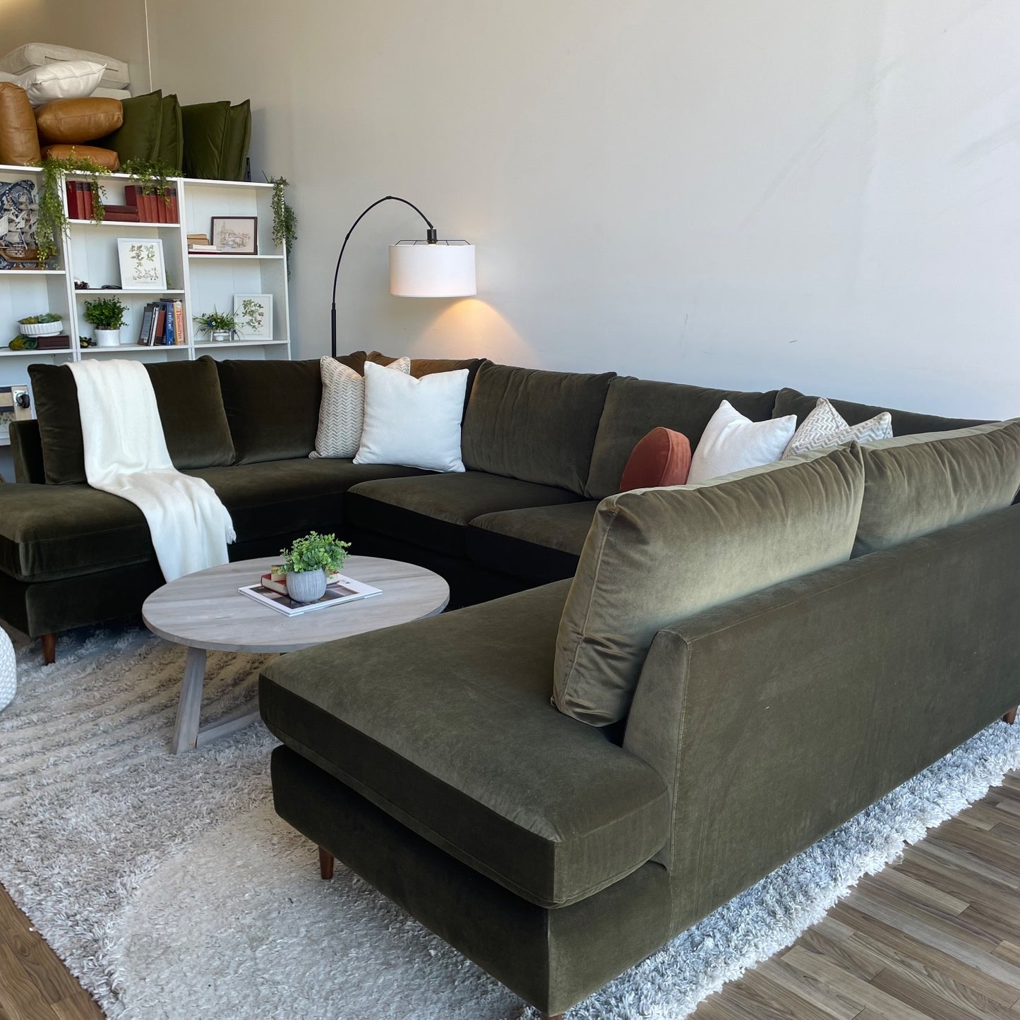 Interior Define Sloan 3-piece U-Sectional in Green Performance Velvet