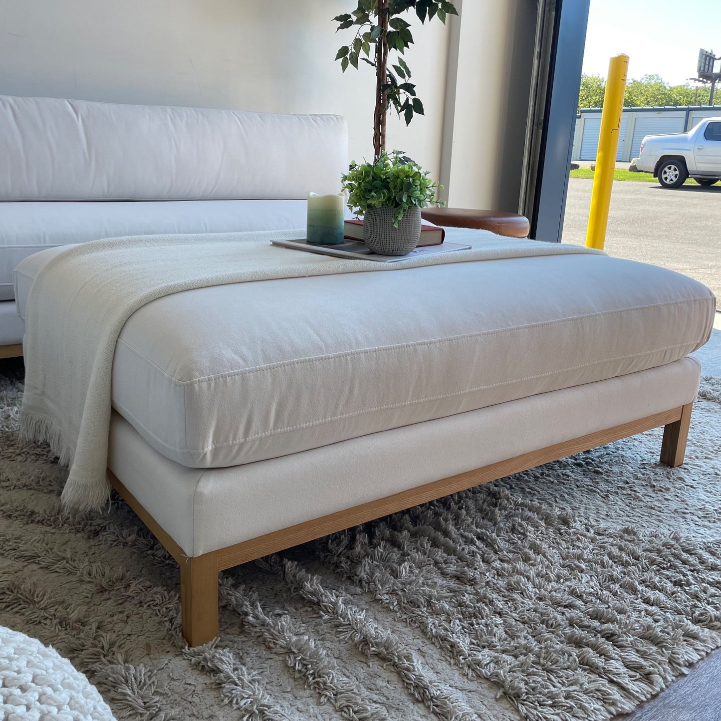 Interior Define Jasper 2-piece Sectional in White w/ Ottoman