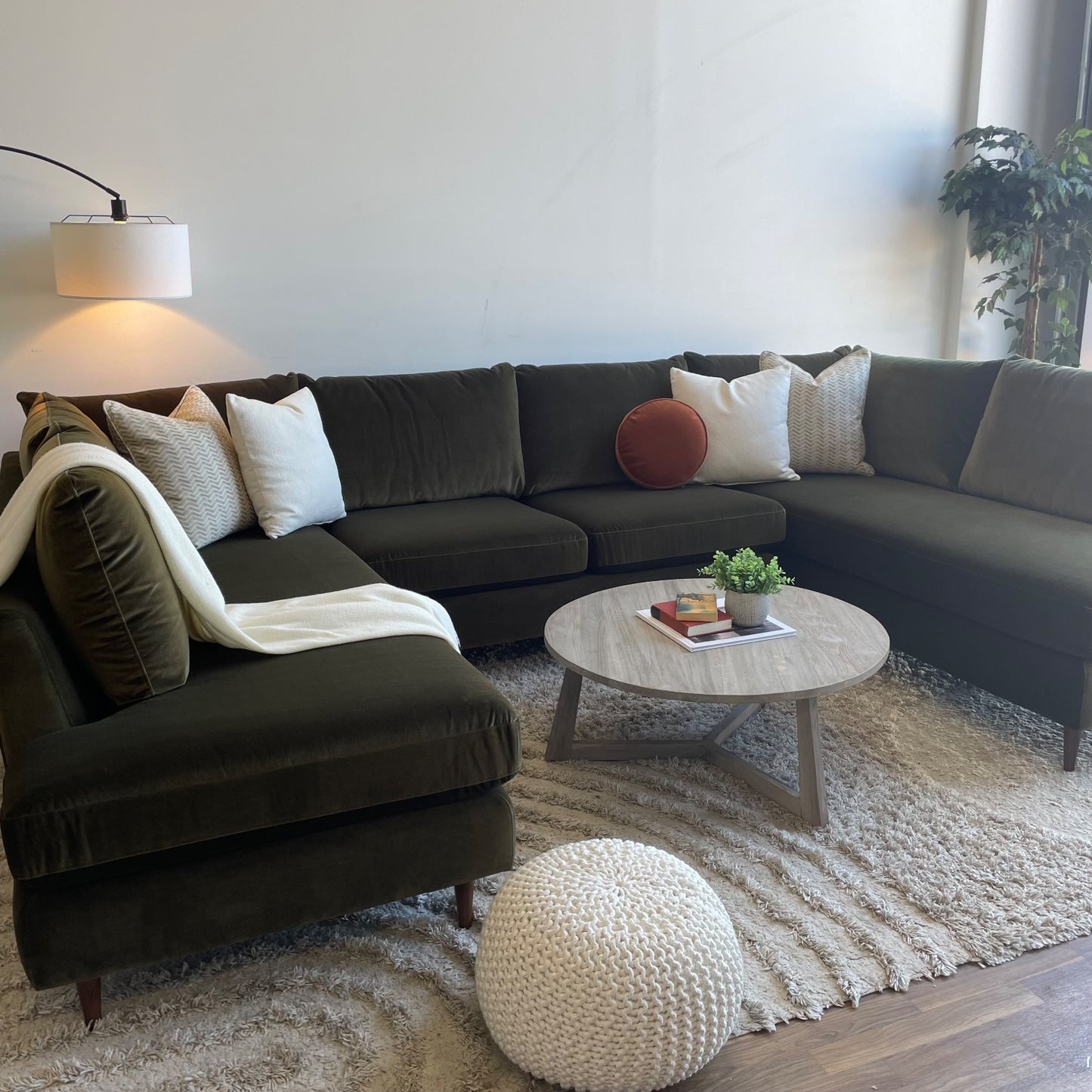 Interior Define Sloan 3-piece U-Sectional in Green Performance Velvet