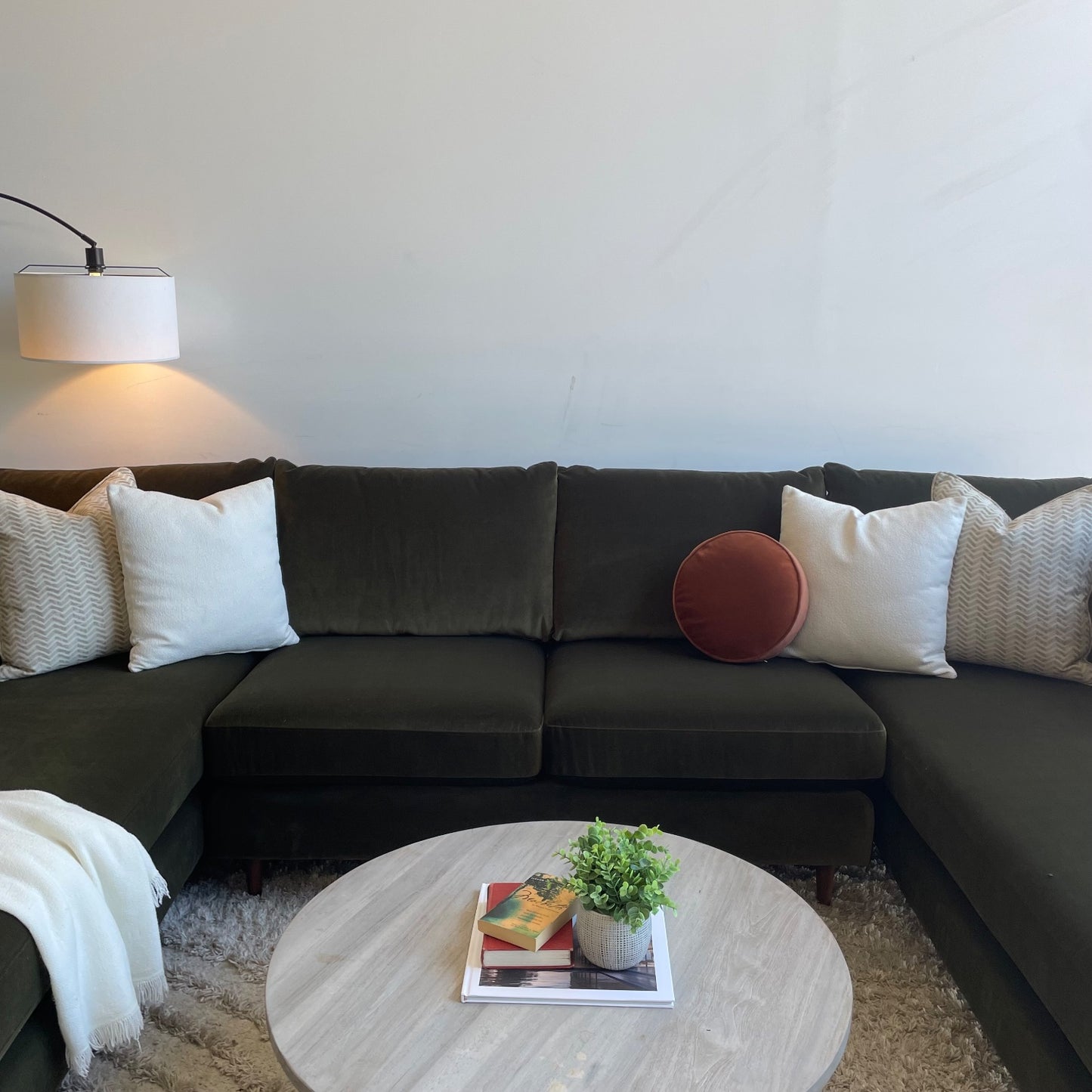 Interior Define Sloan 3-piece U-Sectional in Green Performance Velvet