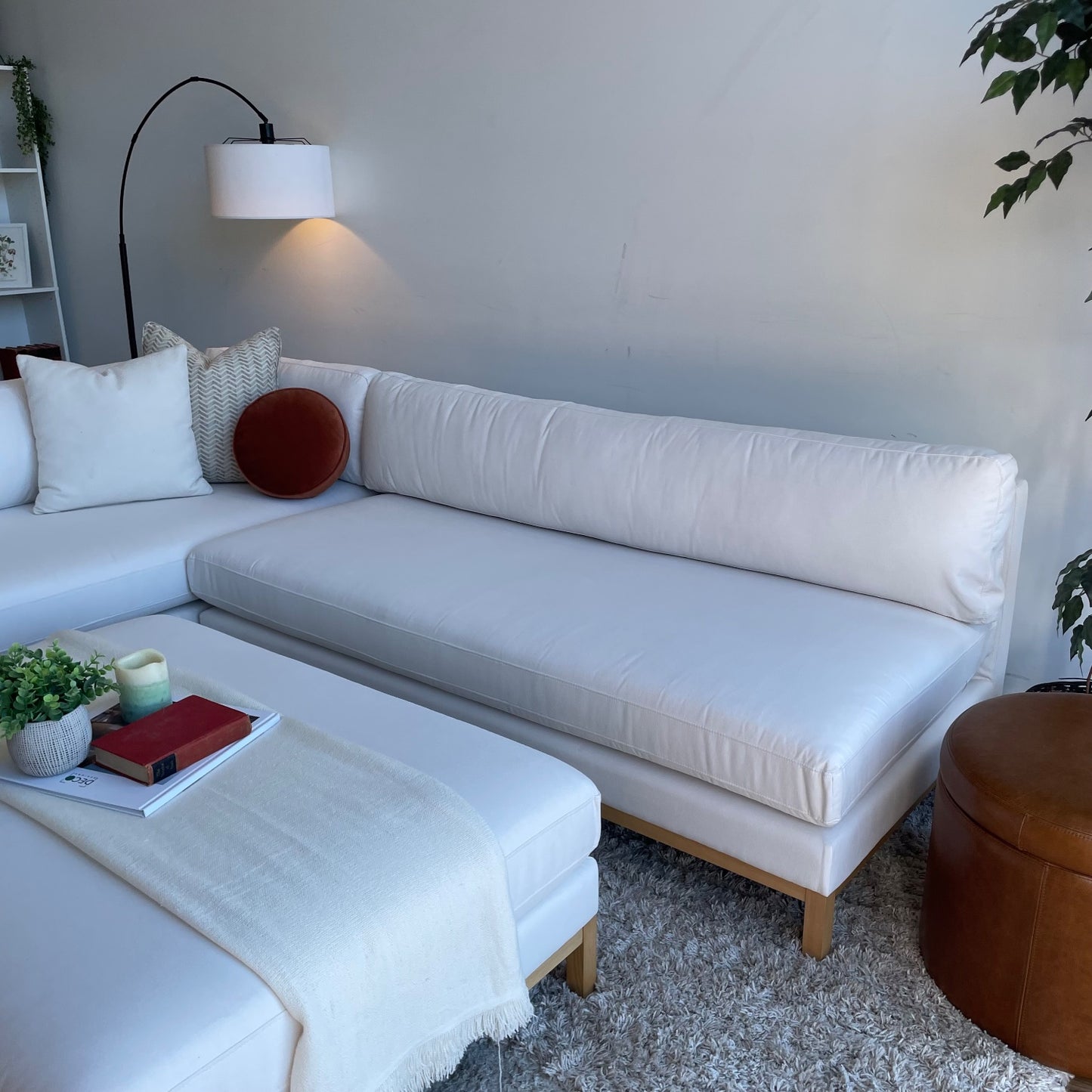 Interior Define Jasper 2-piece Sectional in White w/ Ottoman