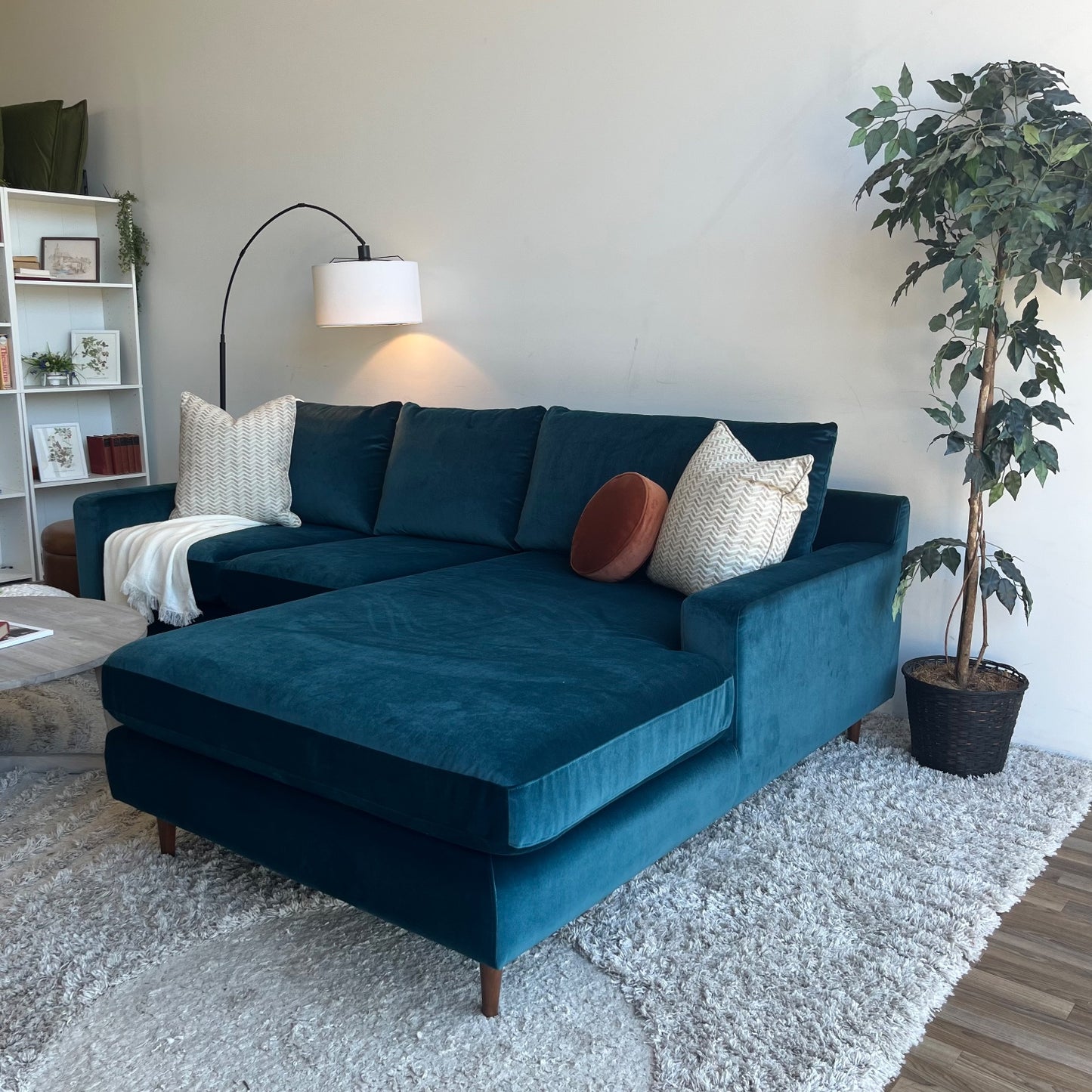 Interior Define Sloan 2-piece Sectional in Teal Blue Performance Velvet