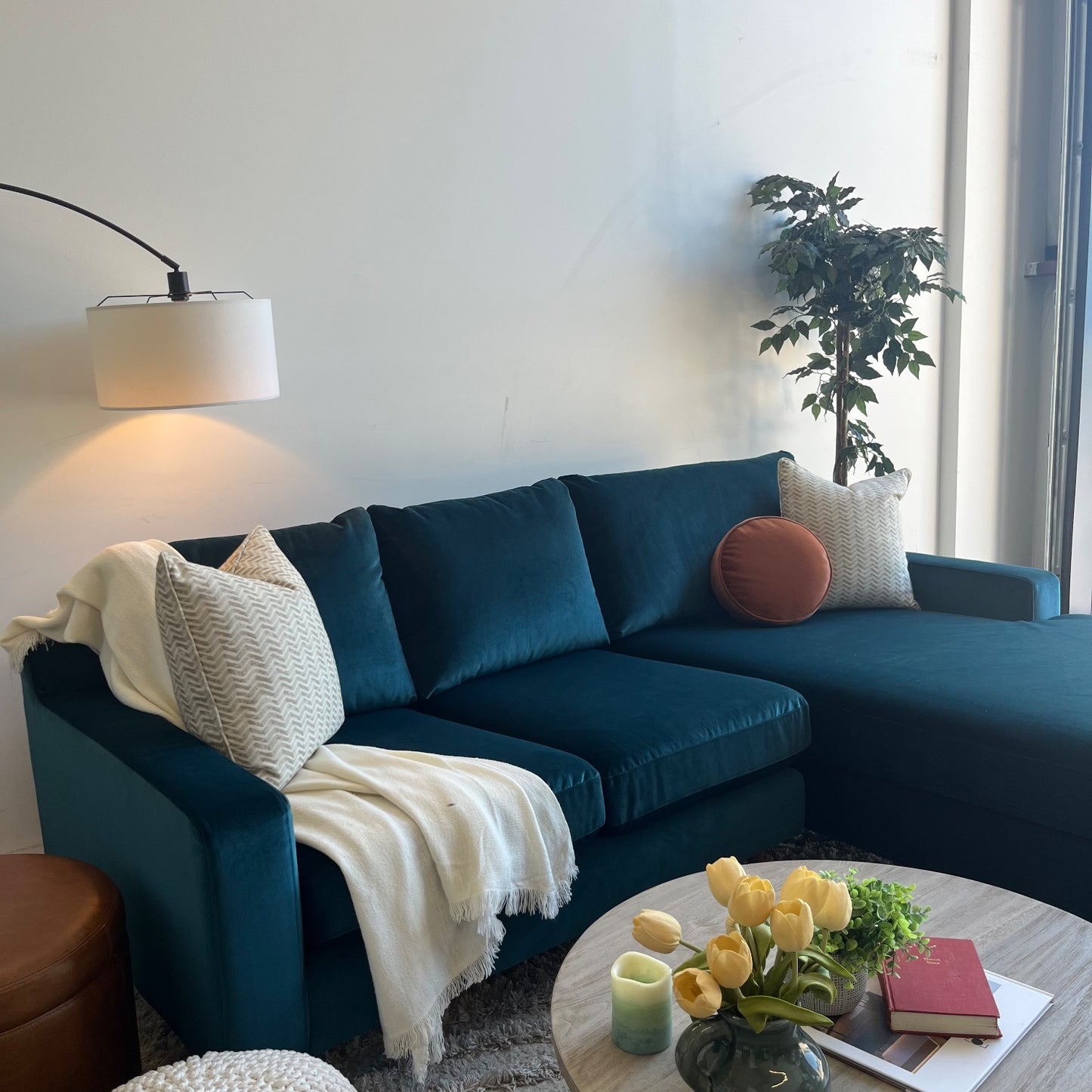 Interior Define Sloan 2-piece Sectional in Teal Blue Performance Velvet