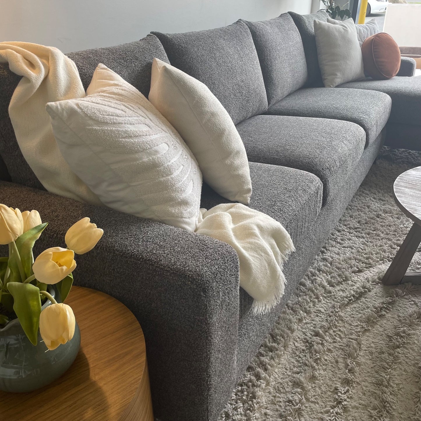 Interior Define Sloan Sectional in Dark Gray Teddy Fabric