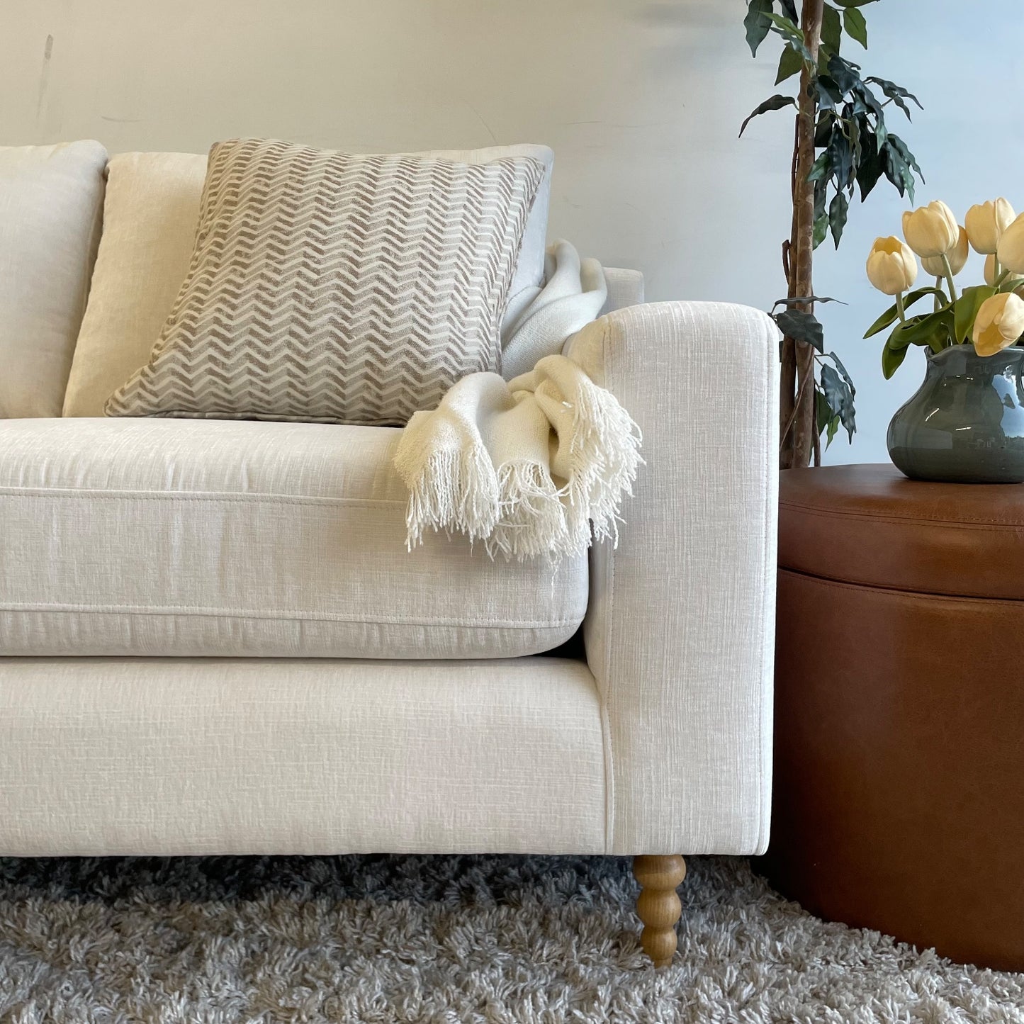 Interior Define Sloan couch Sofa In Vintage Velvet cream