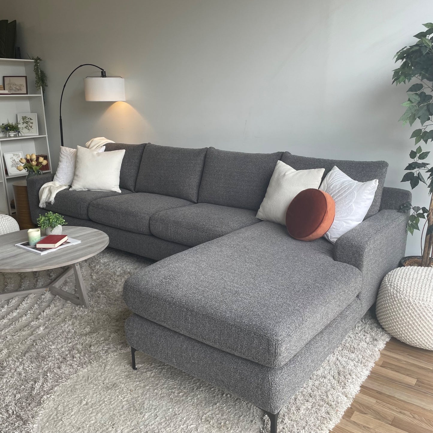 Interior Define Sloan Sectional in Dark Gray Teddy Fabric