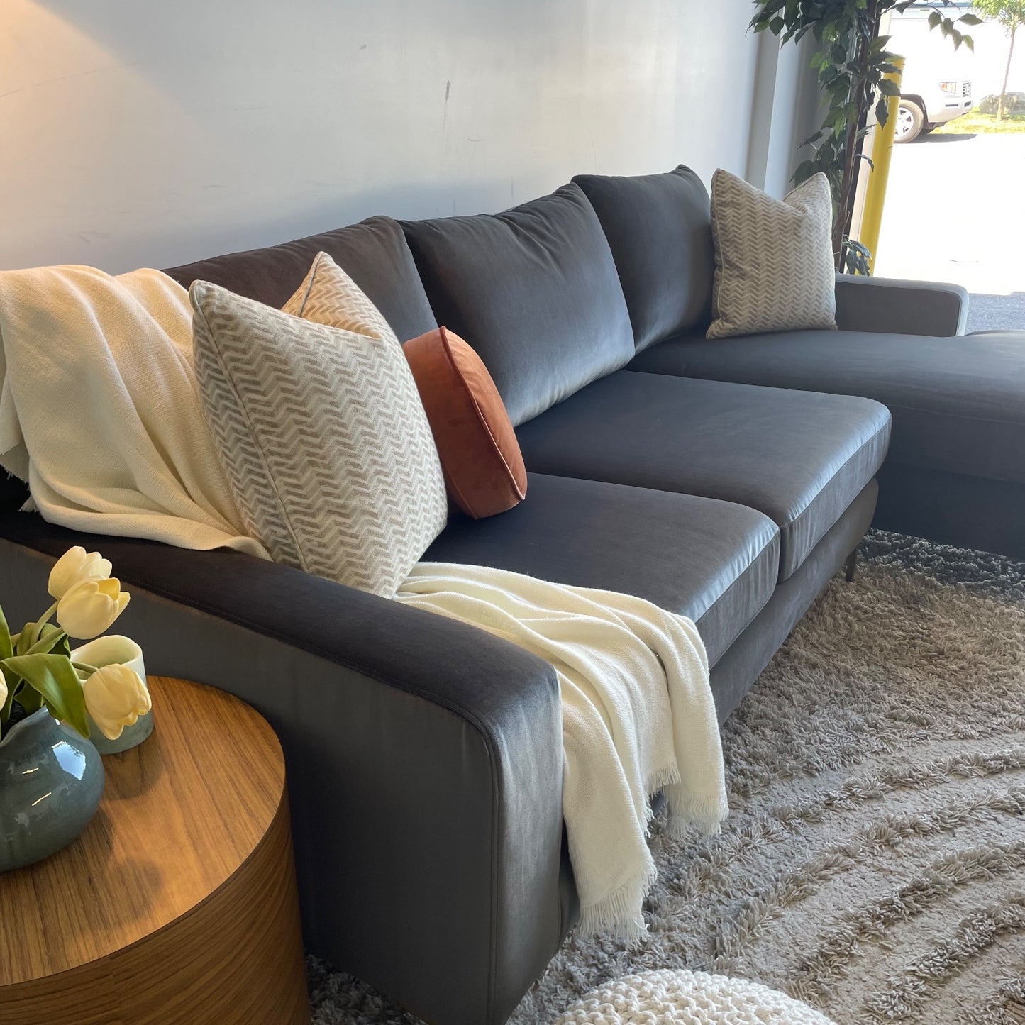 Interior Define Sloan sectional 2 pc couch in Gray velvet