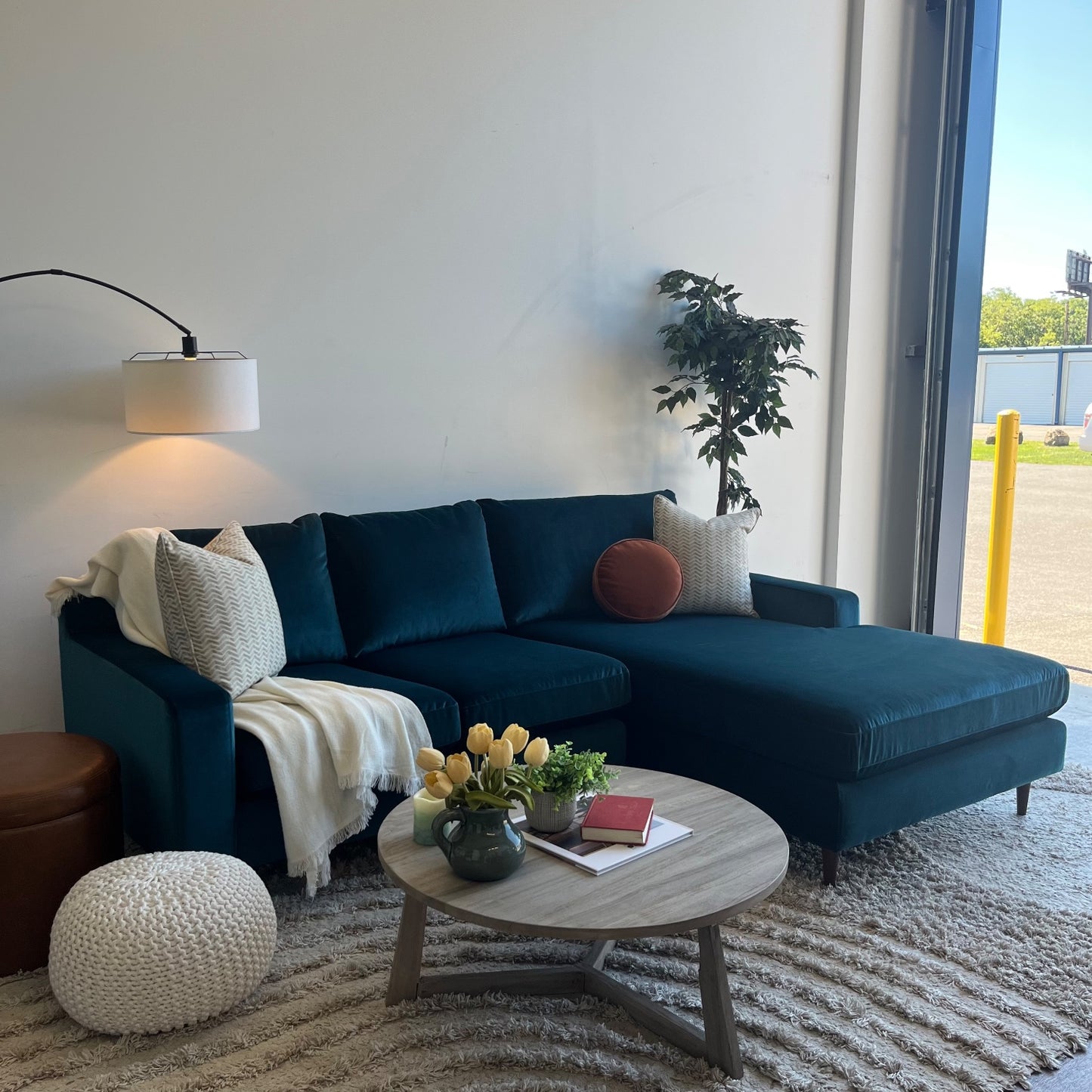 Interior Define Sloan 2-piece Sectional in Teal Blue Performance Velvet