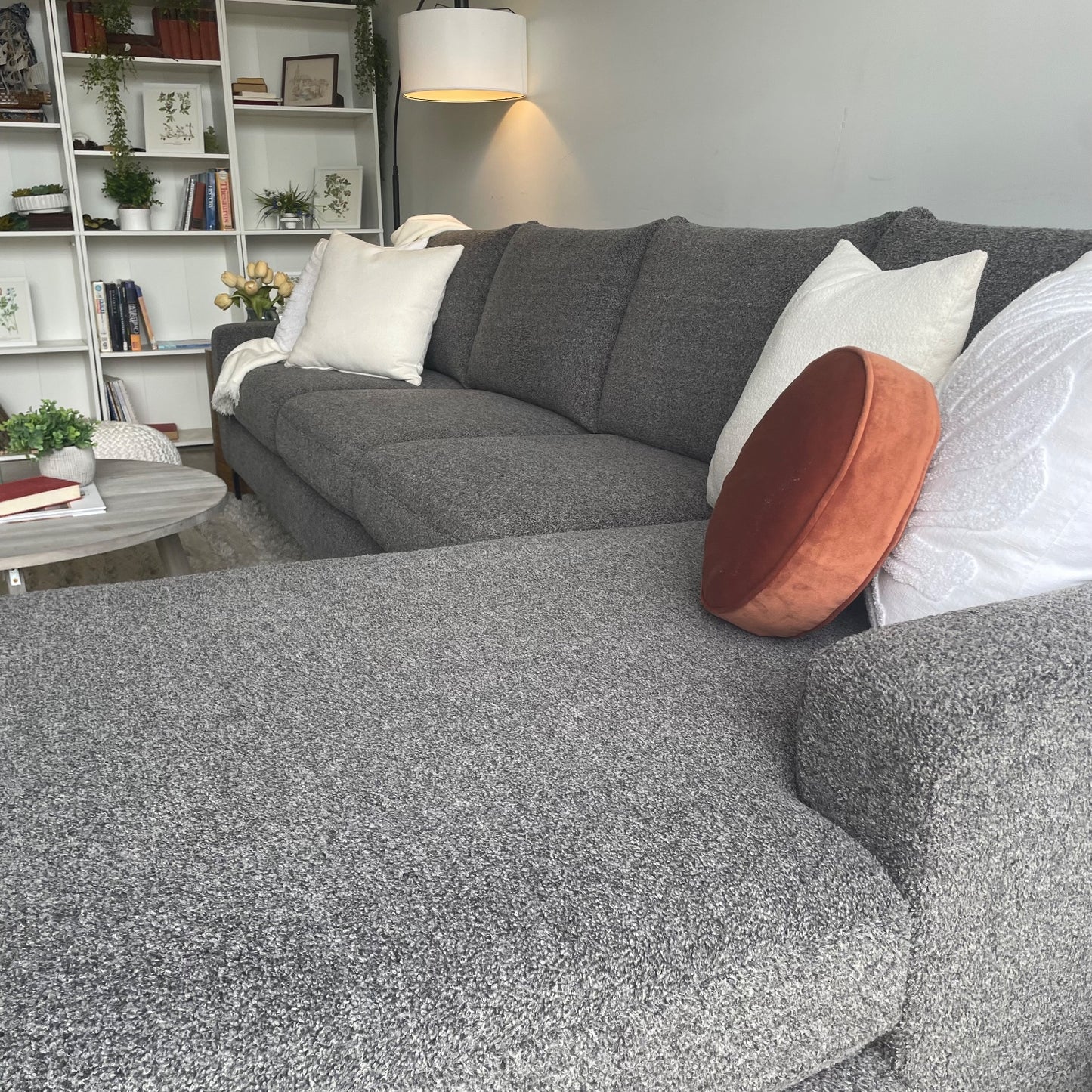 Interior Define Sloan Sectional in Dark Gray Teddy Fabric