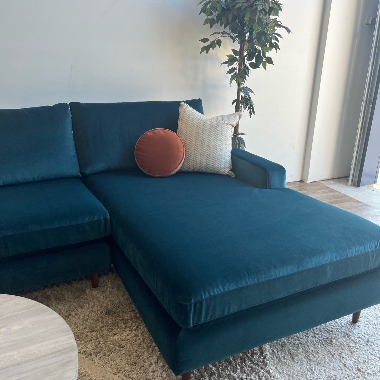 Interior Define Sloan 2-piece Sectional in Teal Blue Performance Velvet
