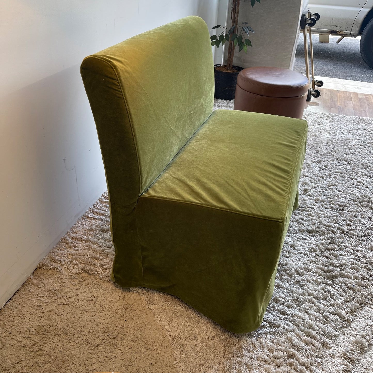 Interior Define Dorian Armless Slipcover Bench in Sage Performance Velvet