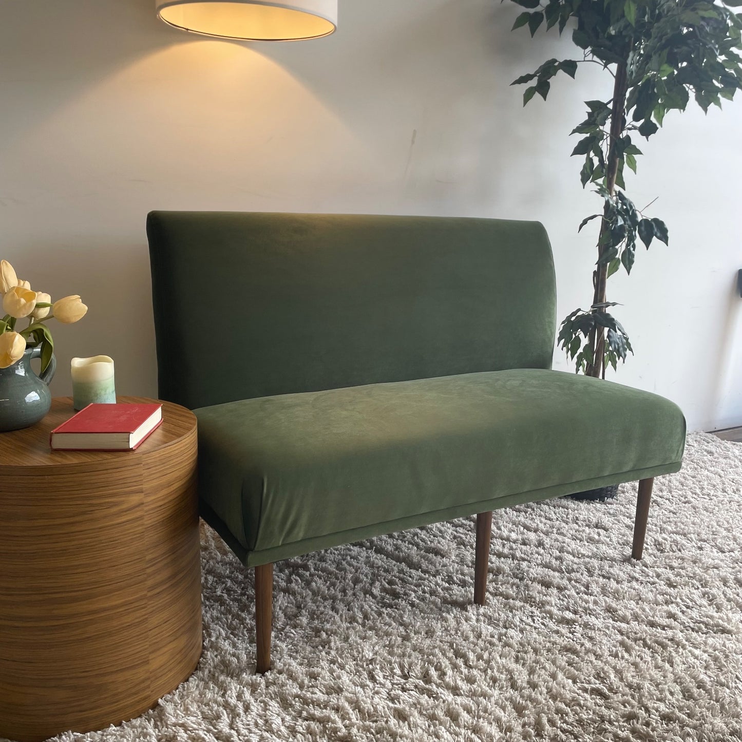 Interior Define Dorian Armless Bench in Sage Performance Velvet Green