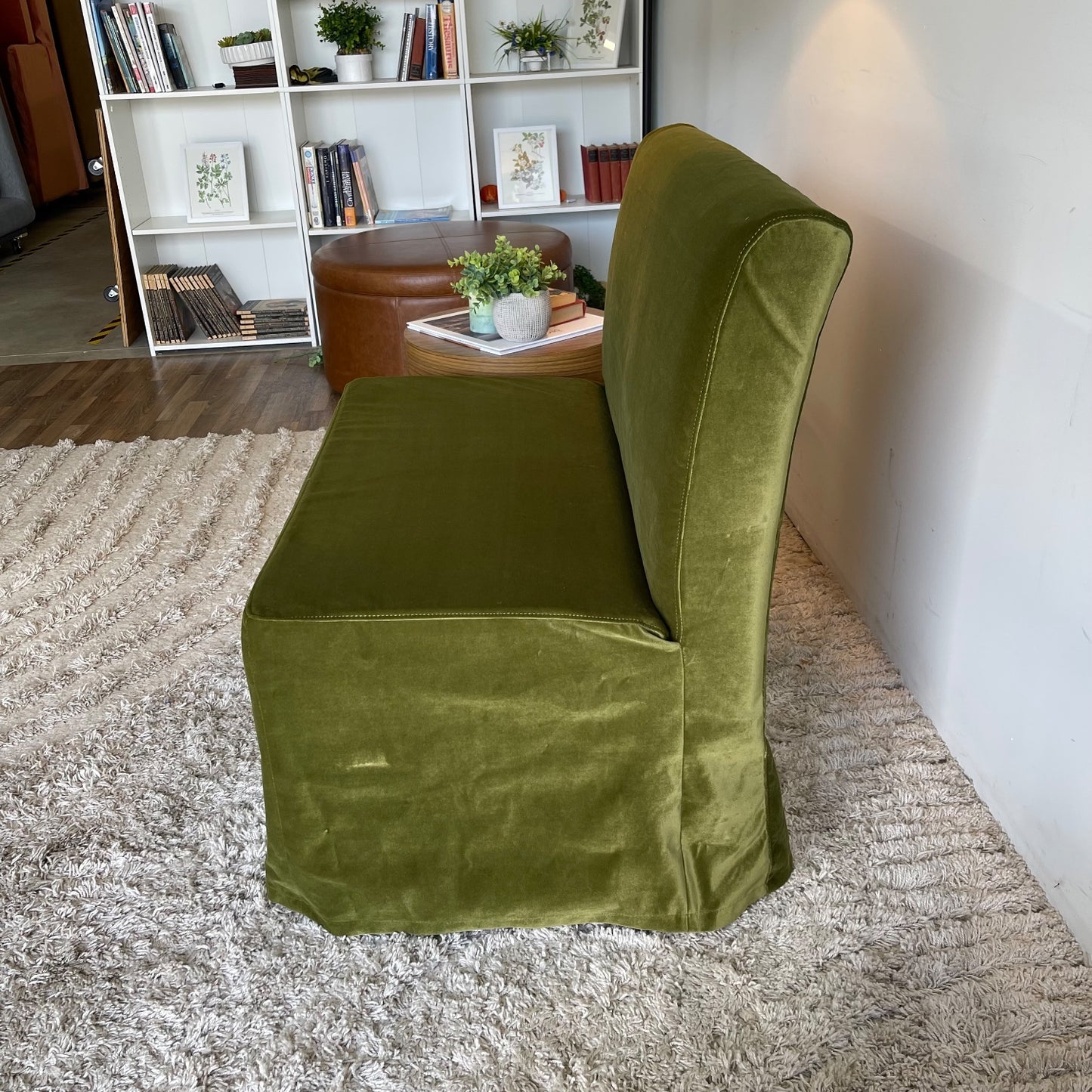 Interior Define Dorian Armless Slipcover Bench in Sage Performance Velvet