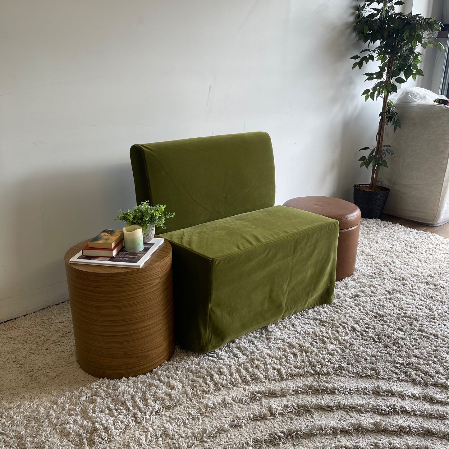 Interior Define Dorian Armless Slipcover Bench in Sage Performance Velvet