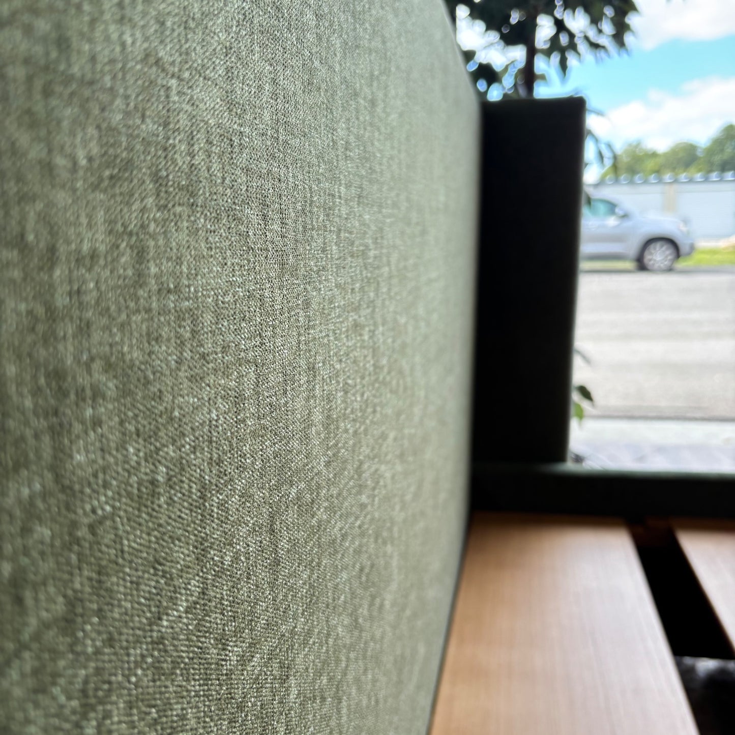 Interior Define Graham Queen Bed in Green Velvet Performance Fabric