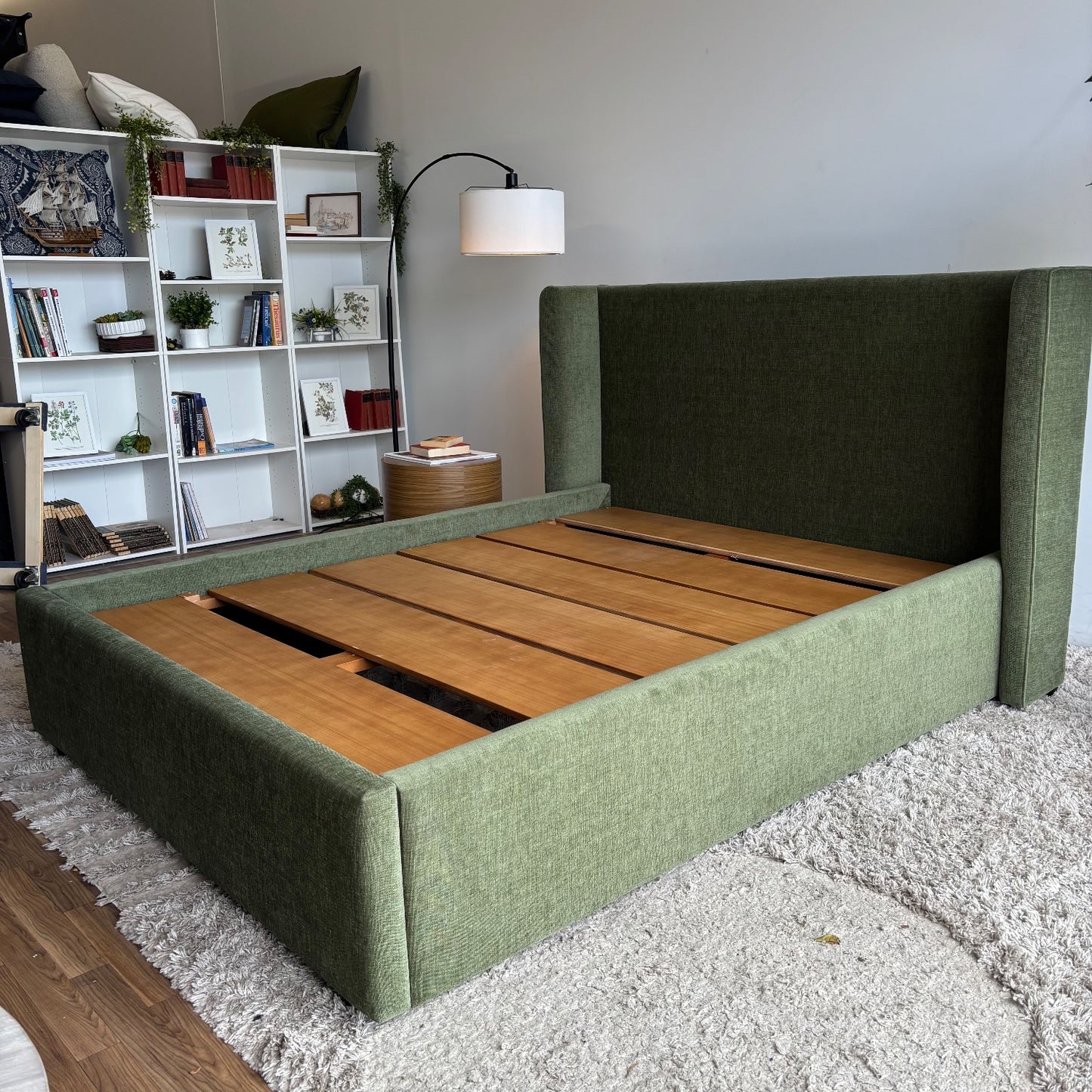 Interior Define Graham Queen Bed in Green Velvet Performance Fabric