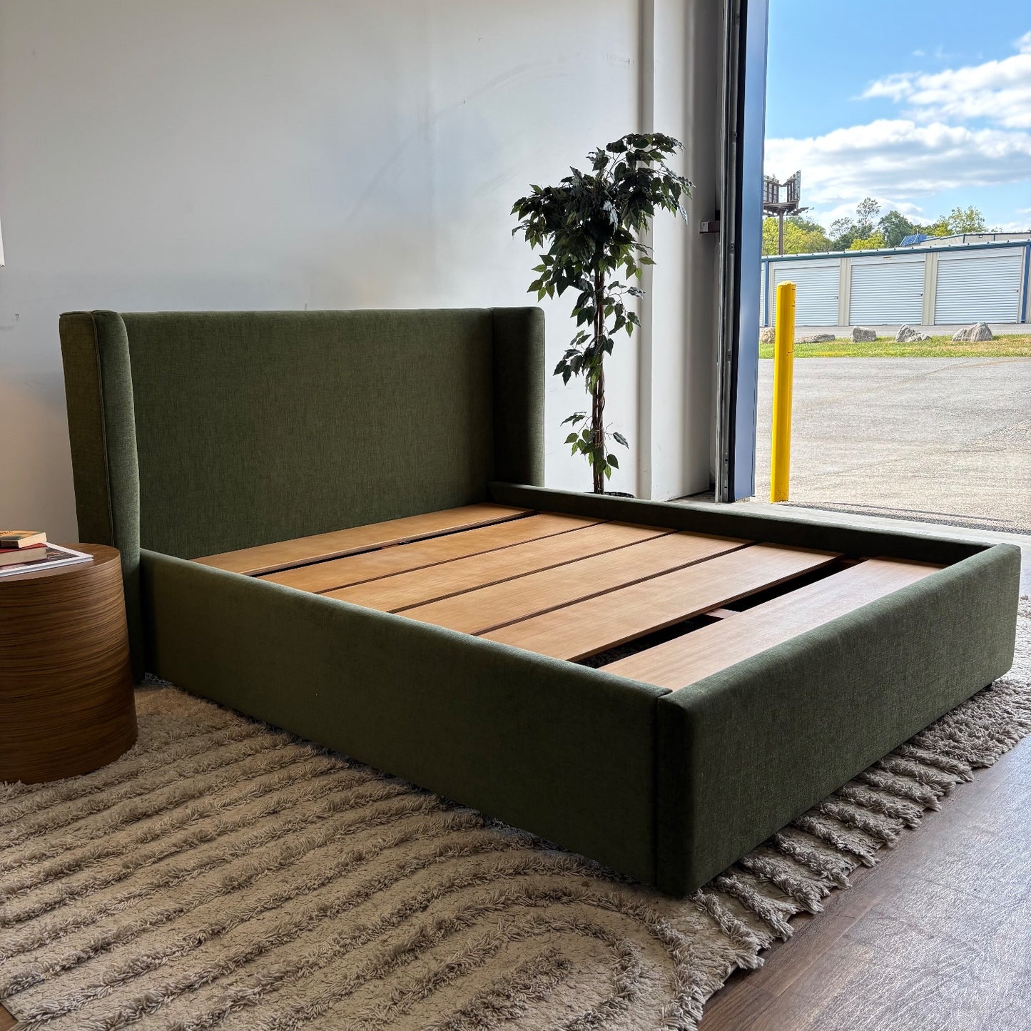Interior Define Graham Queen Bed in Green Velvet Performance Fabric