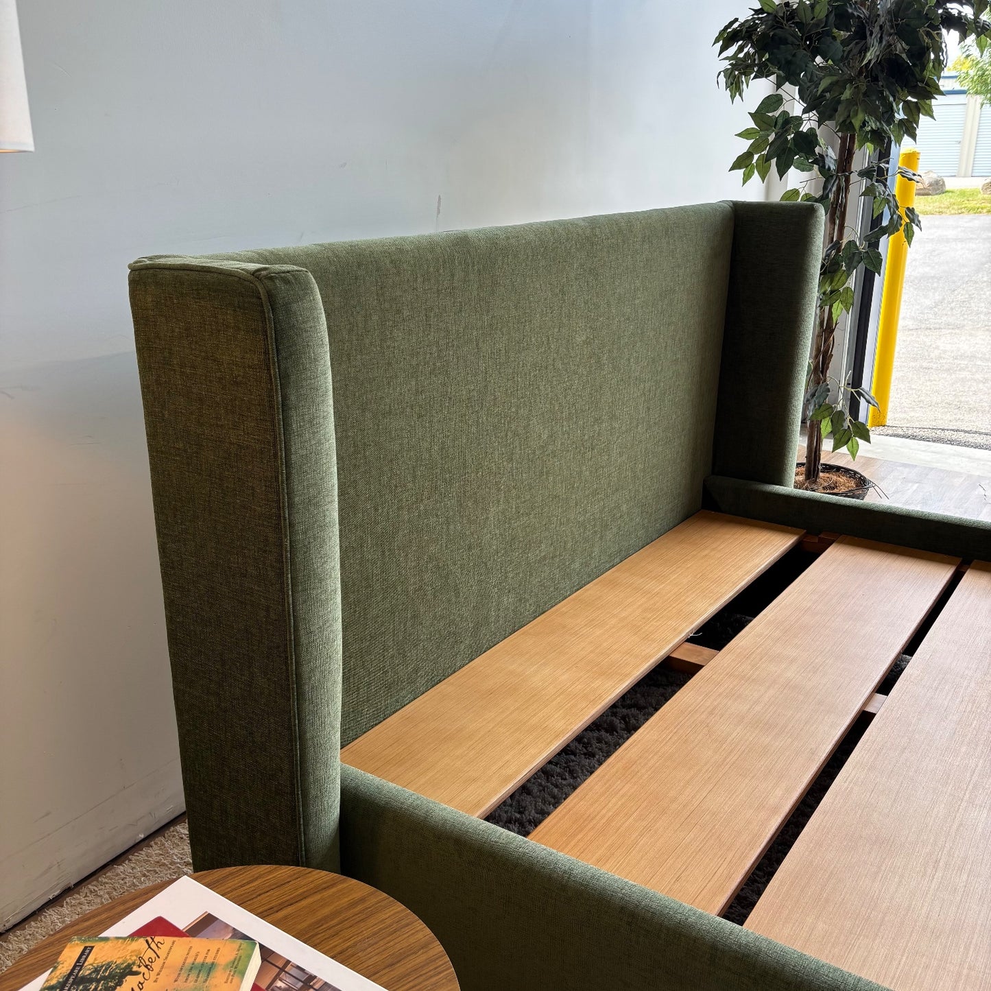 Interior Define Graham Queen Bed in Green Velvet Performance Fabric