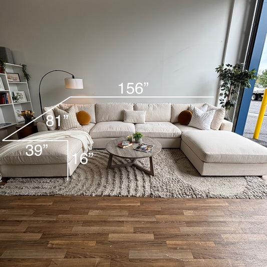 Serene Double Chaise/Ottoman Sectional in Beige Linen