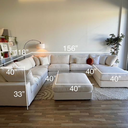 Serene Grand Corner Sectional + Ottoman in Linen Beige