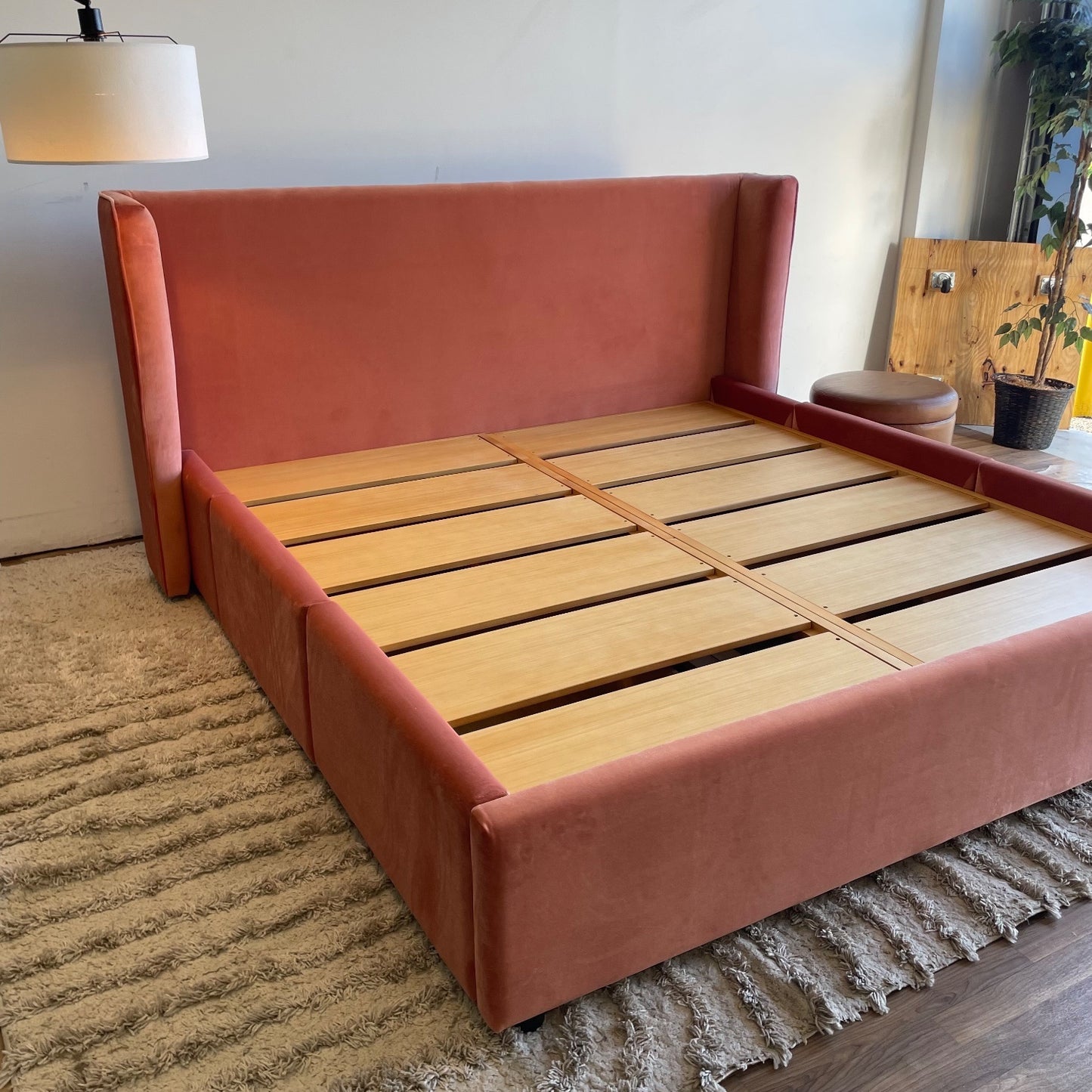 Interior Define Graham King Bed with storage in Blush Performance Velvet