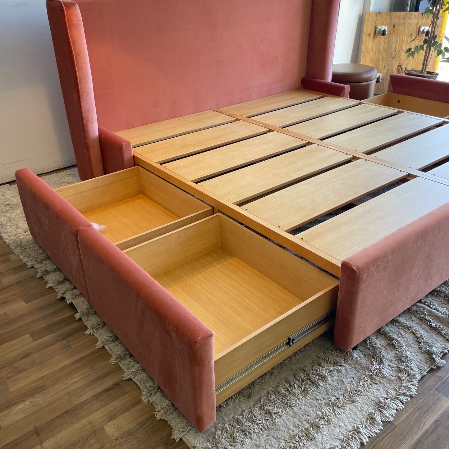Interior Define Graham King Bed with storage in Blush Performance Velvet