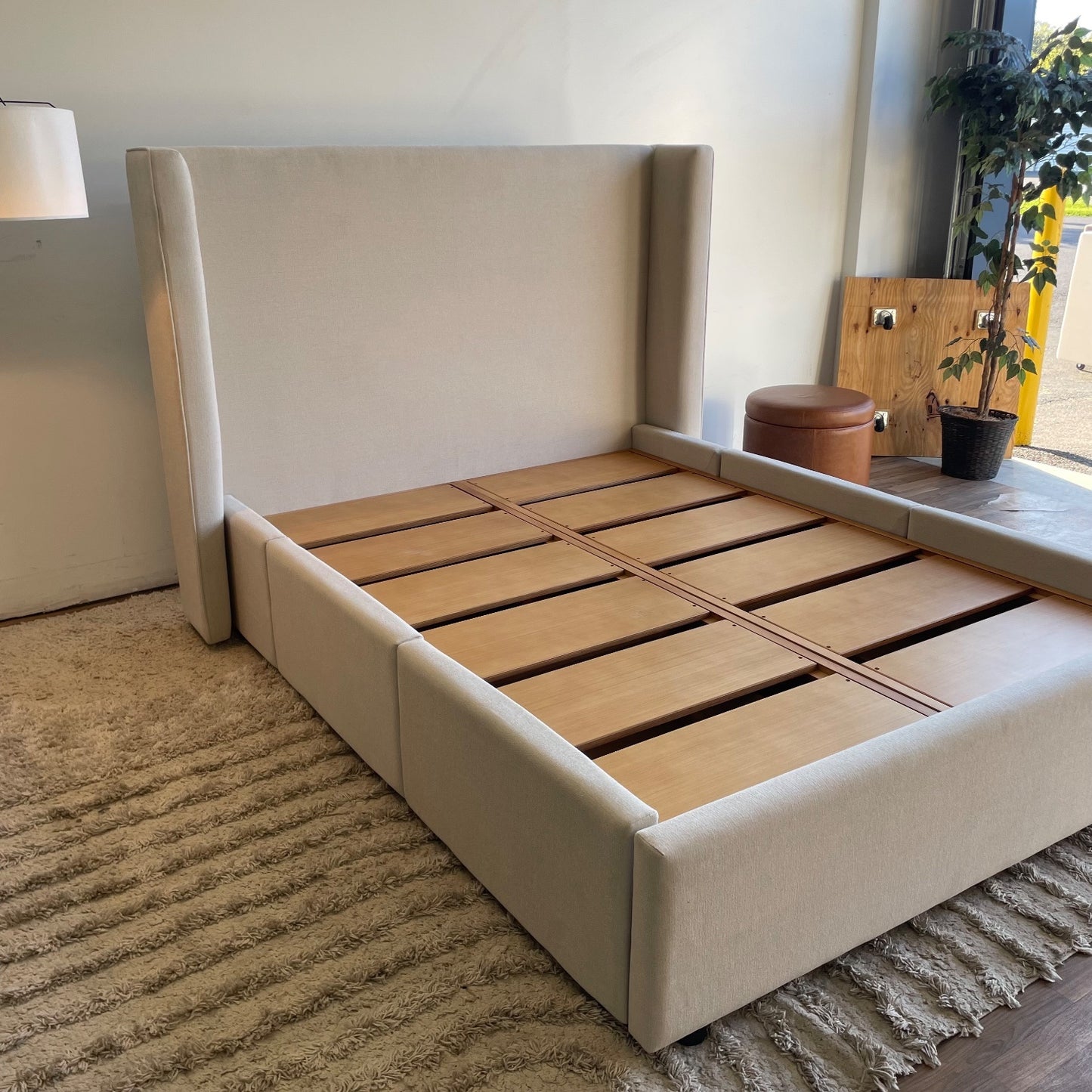 Interior Define Graham queen Bed with storage in Cream Performance Fabric