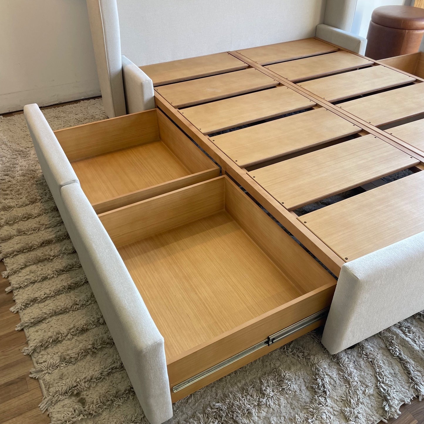 Interior Define Graham queen Bed with storage in Cream Performance Fabric