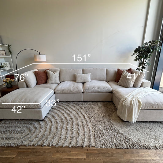 Lakeview Double Chaise in Vanilla Low Pile Velvet