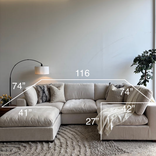 Lakeview L-Shape + Ottoman in Vanilla Low Pile Velvet