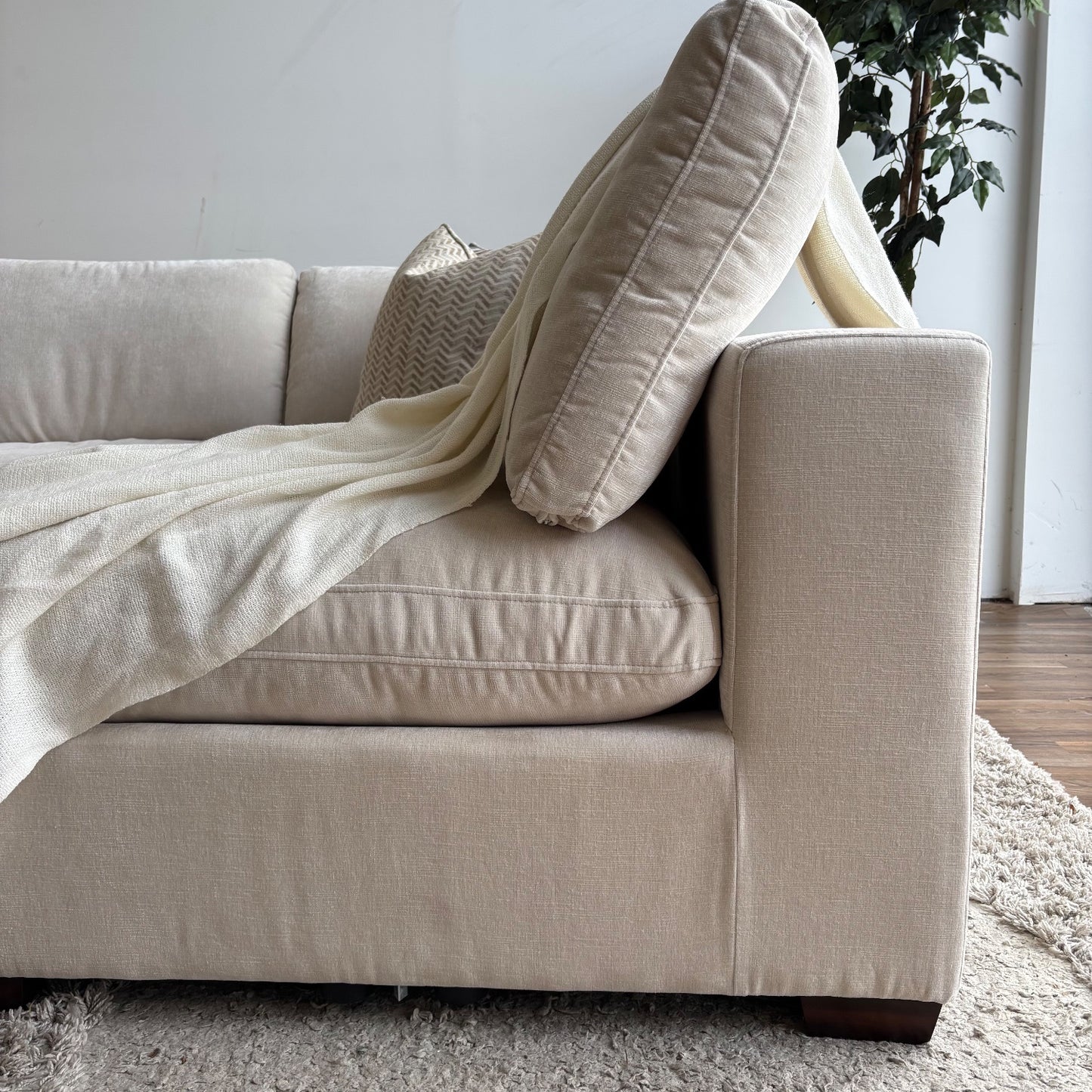 Lakeview L-Shape + Ottoman in Vanilla Low Pile Velvet