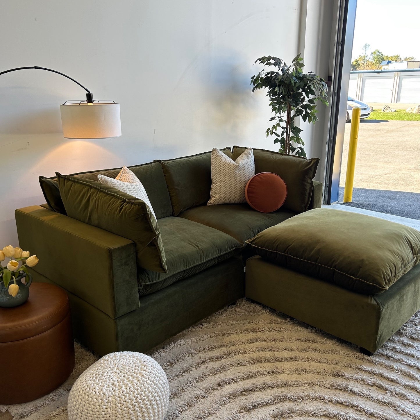 Bellamia Luna Loveseat + Ottoman in Green Performance Velvet