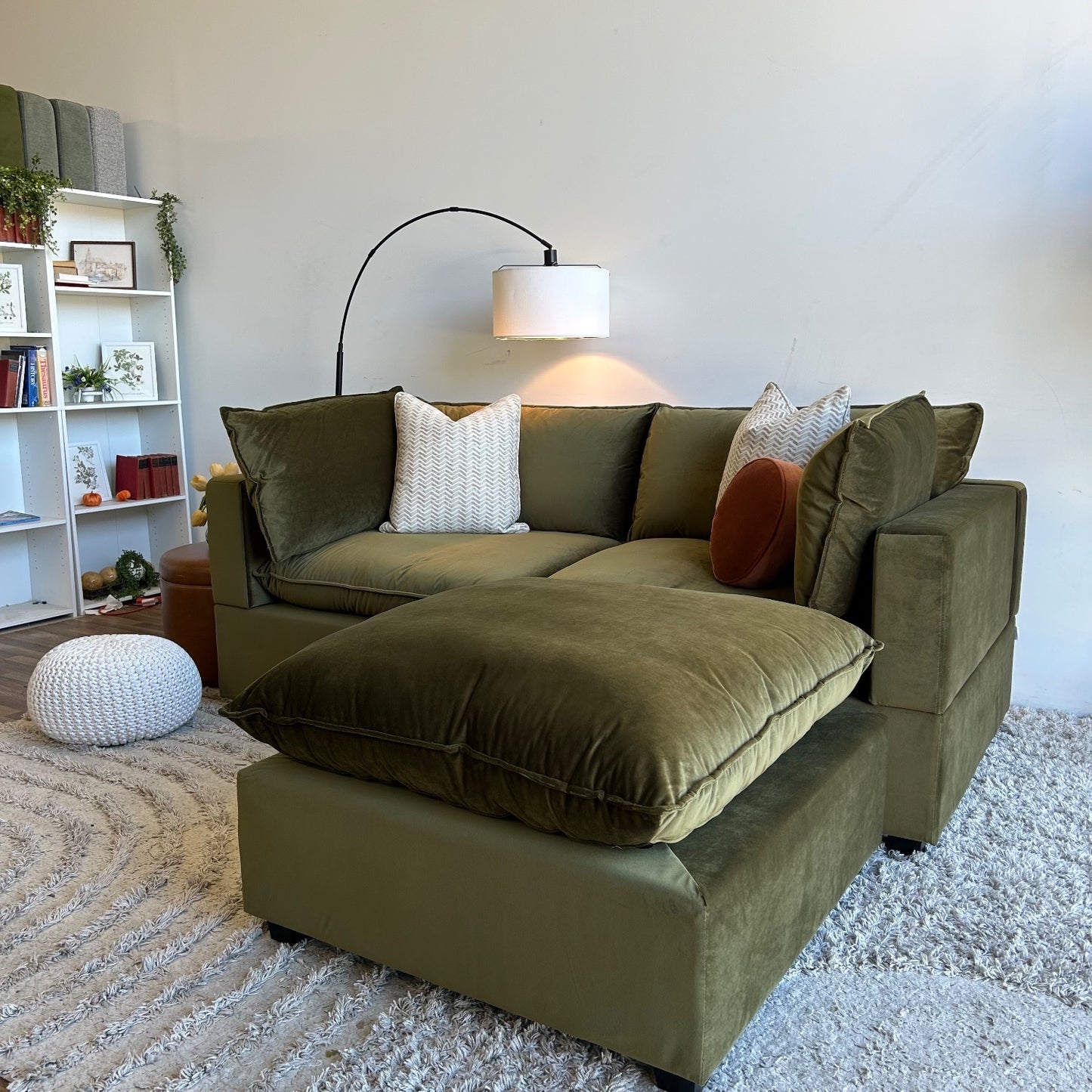 Bellamia Luna Loveseat + Ottoman in Green Performance Velvet