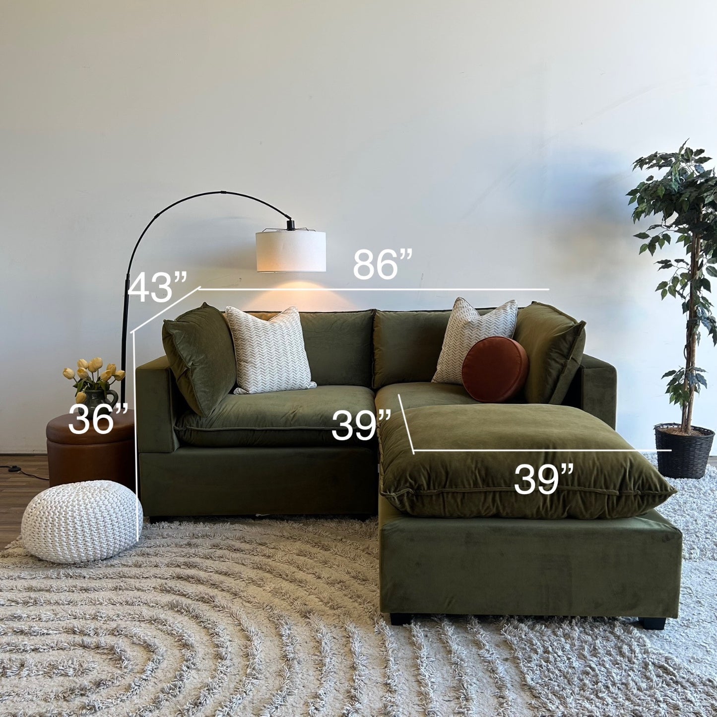 Bellamia Luna Loveseat + Ottoman in Green Performance Velvet