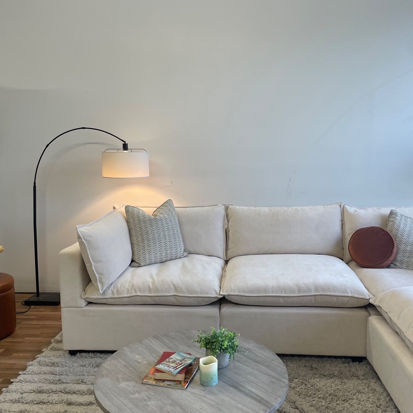 Bellamia Luna Sofa + Ottoman in Cream Performance Chenille