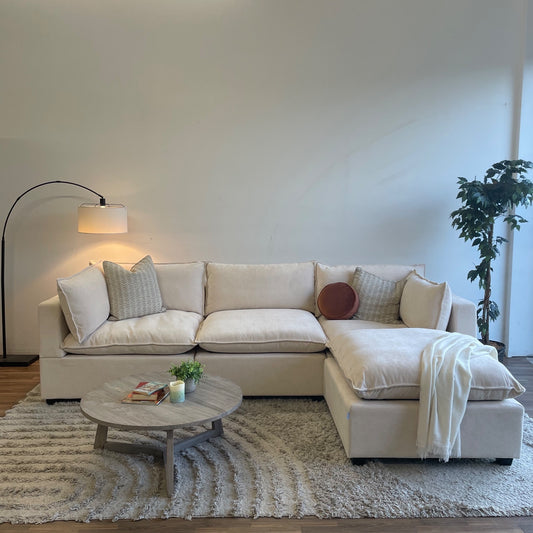 Bellamia Luna Sofa + Ottoman in Cream Performance Chenille