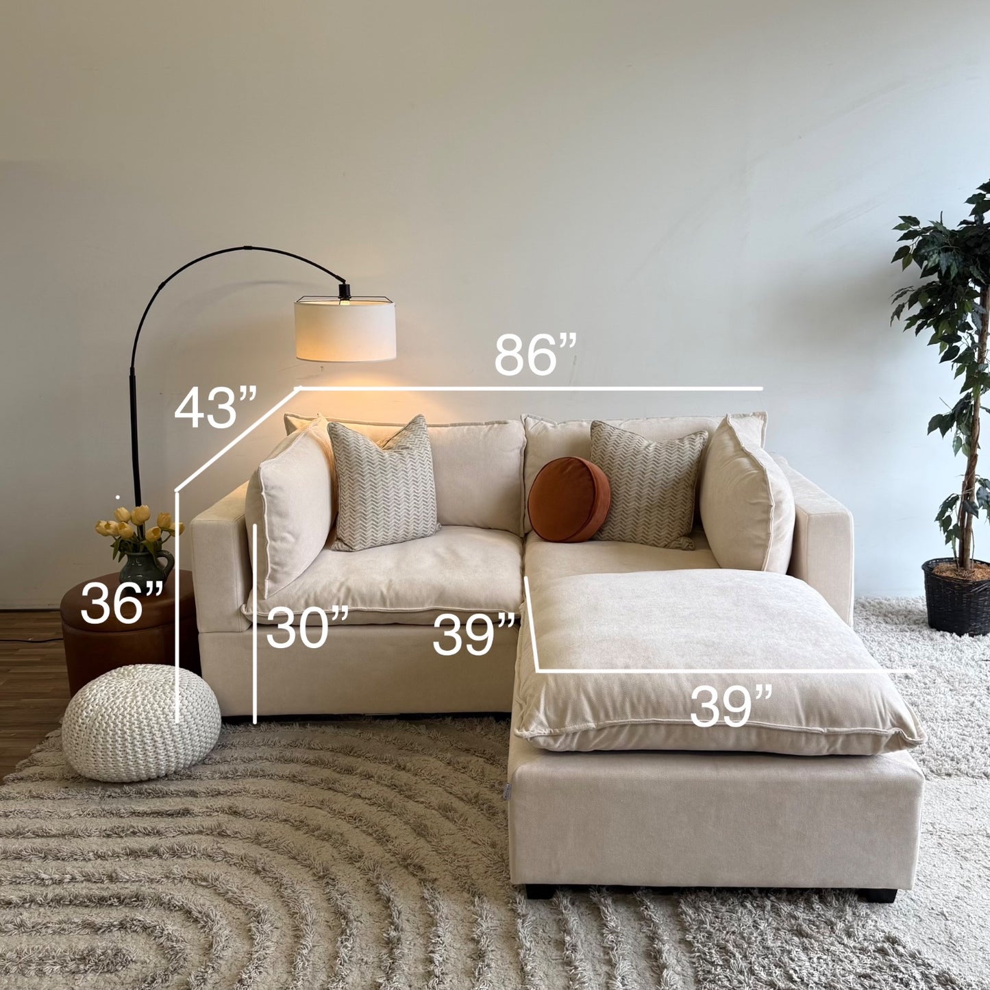 Bellamia Luna Loveseat + Ottoman  in Cream Performance Chenille