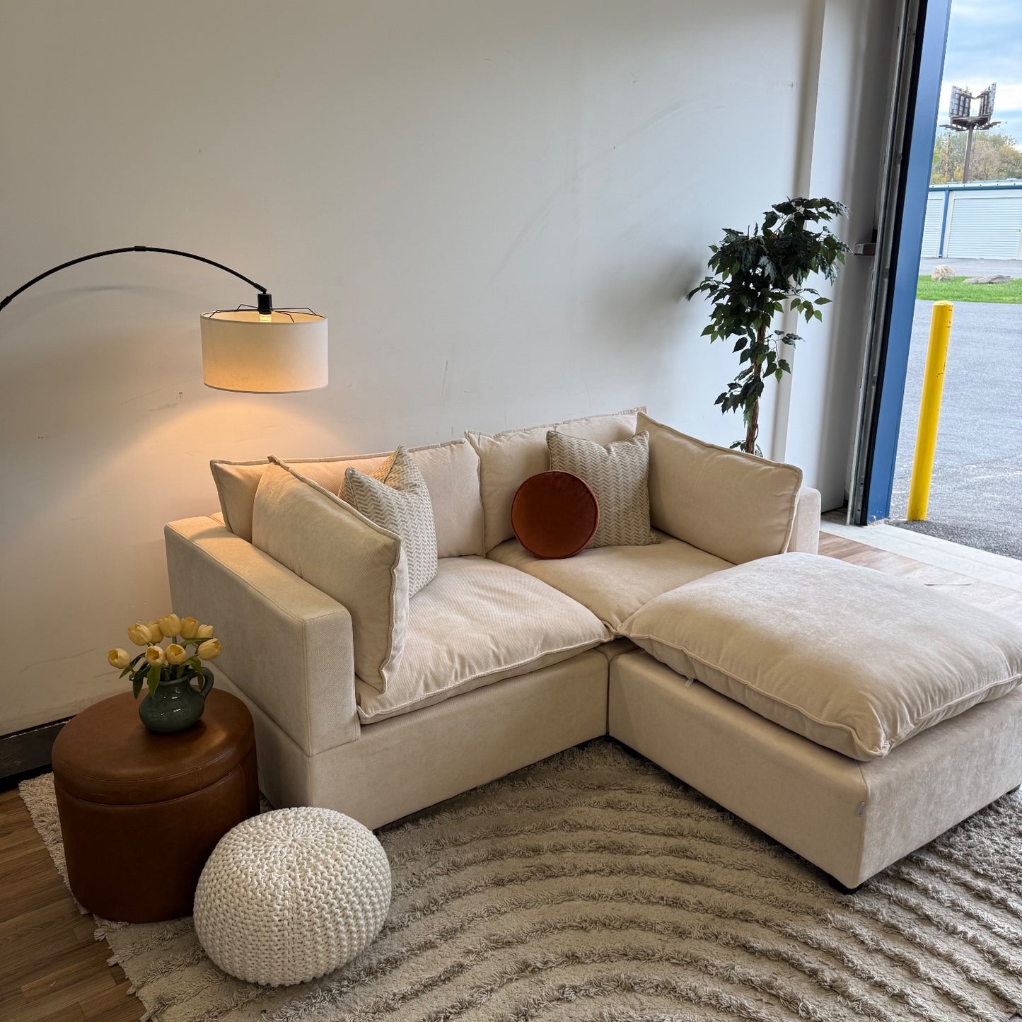 Bellamia Luna Loveseat + Ottoman  in Cream Performance Chenille