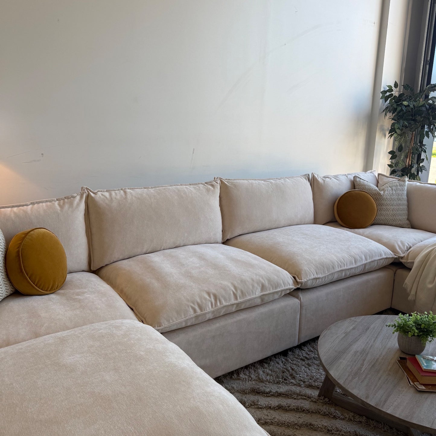 Bellamia Luna Double Chaise in Cream Performance Chenille