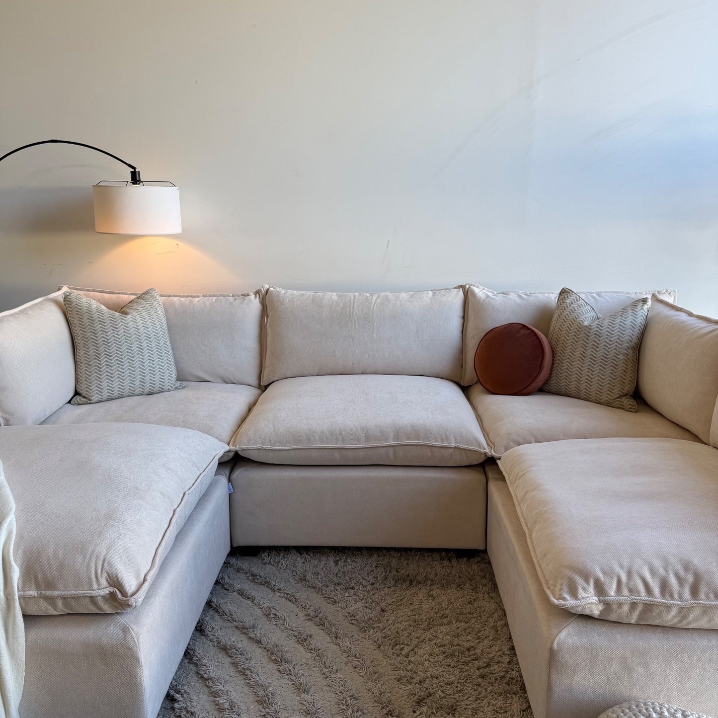 Bellamia Luna L-Shape + Ottoman in Cream Performance Chenille