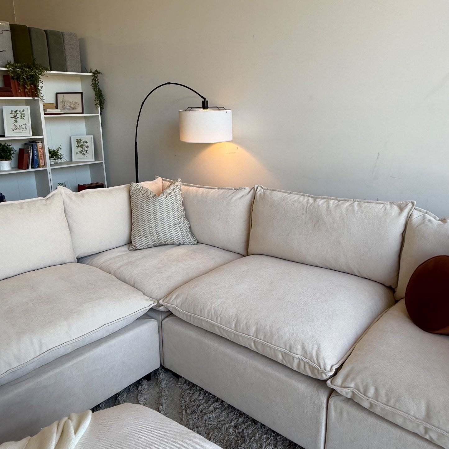 Bellamia Luna Corner Sectional + Ottoman in Cream Performance Chenille