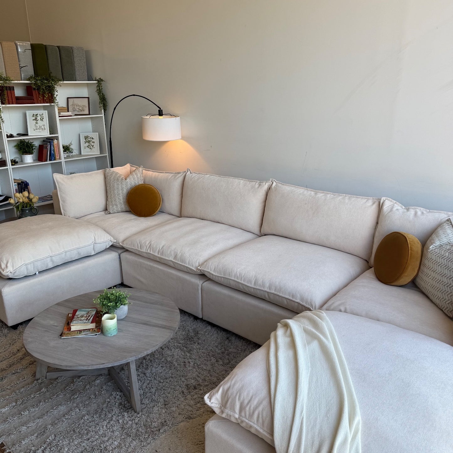 Bellamia Luna Double Chaise in Cream Performance Chenille