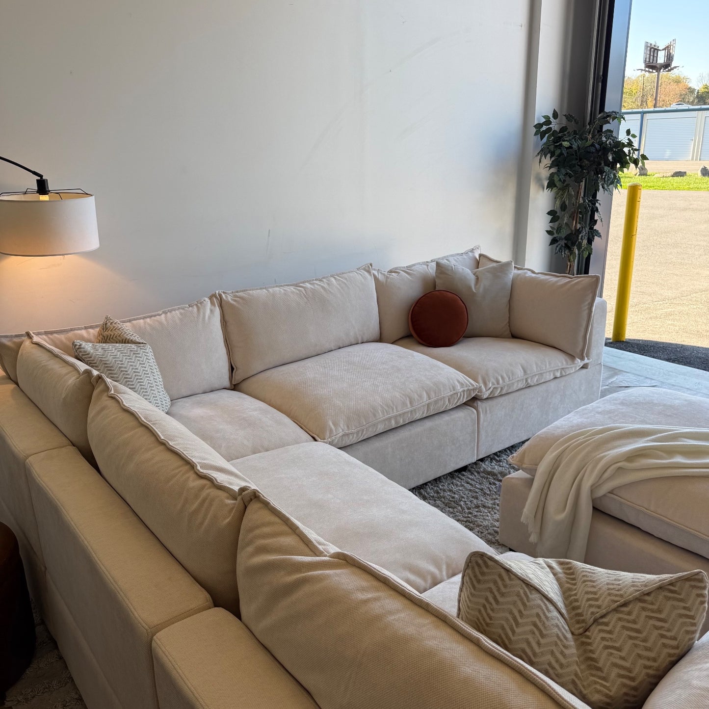 Bellamia Luna Corner Sectional + Ottoman in Cream Performance Chenille