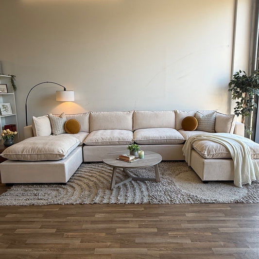 2 Bellamia Luna Double Chaise in Cream Performance Chenille